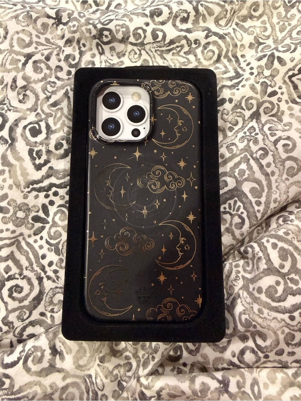 Velvet Caviar Case with Gold Moon & Star Design